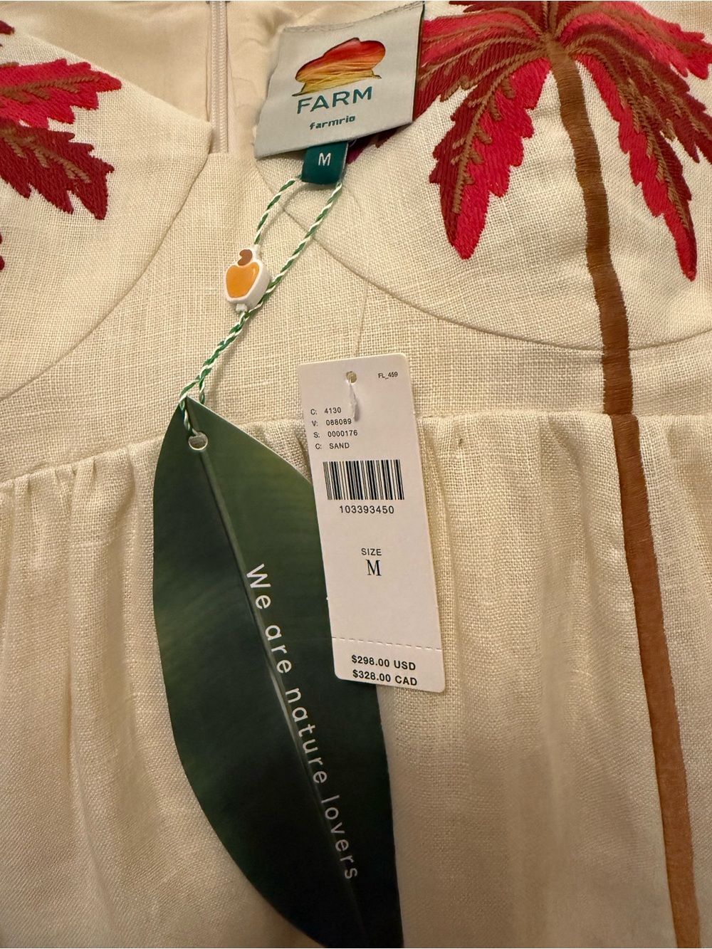 FARM Rio Cream Spaghetti-Strap Dress with Pink Palm Embroidery - Picture 6 of 7